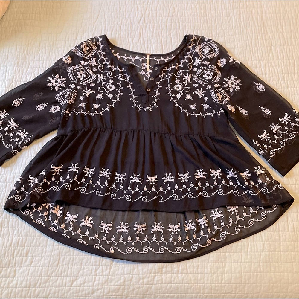 FREE PEOPLE Pennies Sequel Sheer Embroidered Top